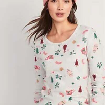 Old Navy NWT Size SMALL Colorful CoZy Hot Cocoa Mittens Thermal Waffle-Knit Top-image