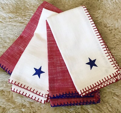 NWT PIER 1 IMPORTS SET OF 4 PATRIOTIC STAR AMERICANA STITCHING CLOTH NAPKINS-image