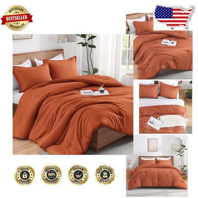 All-Season California King Comforter Set: 3-Pieces of Cozy Terracotta Microfiber-image