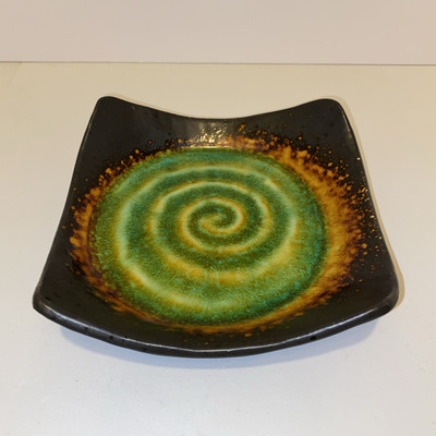 Pier 1 Imports Stoneware Hand Painted Green Swirl 6