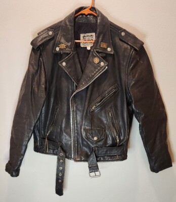 Highway One Men's Leather Jacket Large Vintage Black Snap Zip Motorcycle Biker-image