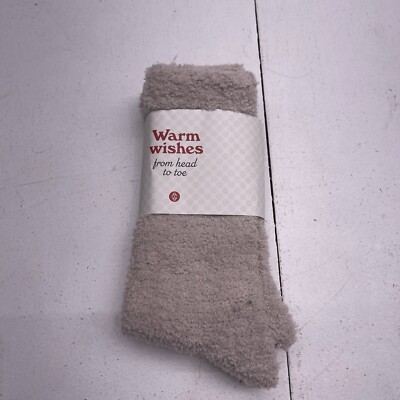 Warm Wishes Beige Oatmeal Fuzzy Cozy Fleece Crew Socks Women’s Size OS New-image