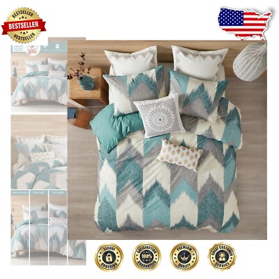 Sophisticated Ikat Chevron King Comforter & Shams Set - Year-Round Cozy Bedding-image