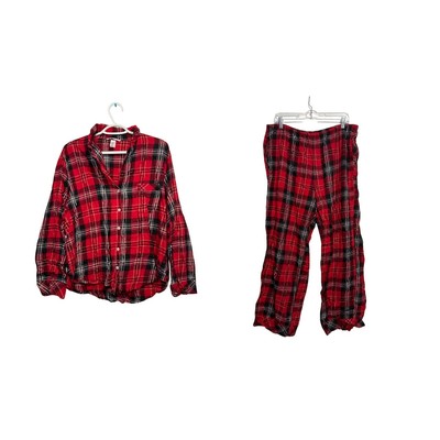 Victorias Secret plaid flannel pajama set womens large lounge cozy comfort -image