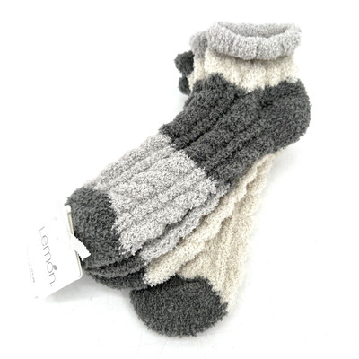 Lemon Womens Socks 2 Pack Plush Foam Low Cut Cream Gray Super Soft ONE SIZE NEW-image
