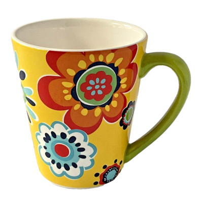 Pier 1 Imports Ironstone Retro Flower Mug Cup 4.5 H x 5.5 W Multicolor-image