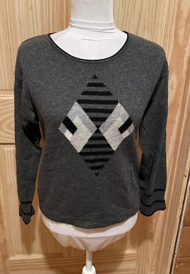 Lauren Hansen Women's Cashmere Sweater Gray with Diamond on Front ~ EUC-image