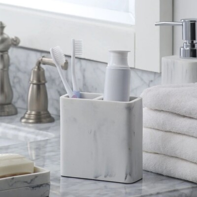 Better Homes & Gardens Faux Marble Toothbrush Holder, White-image