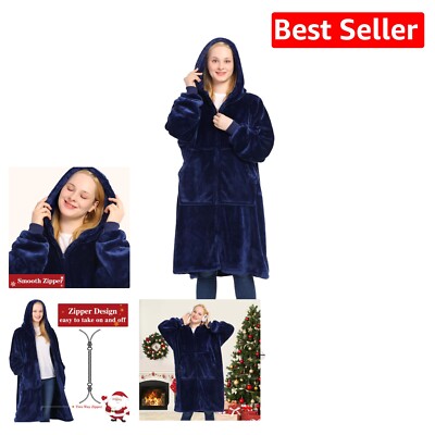 Soft Plush Wearable Hoodie Blanket with Zip and Large Pocket – Perfect Gift-image