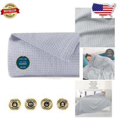 Versatile Light Grey Waffle Blanket King Size - Cozy Cotton for Home & Travel-image