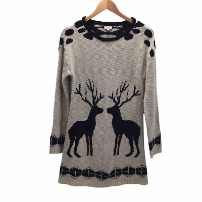 Cremieux Deer Knit Sweater Womens Size XS Black Beige Reindeer Winter Cozy-image