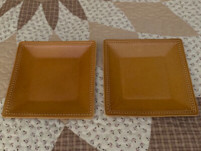 Pier 1 Spice Ginger Square Salad Plates 8 3/8'' Beaded Edge Set of 2 NEW No TAG-image