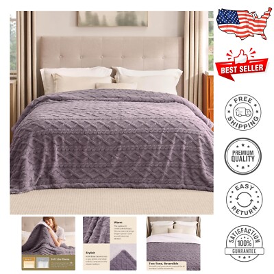 Luxurious King Size Sherpa Blanket in Light Purple - Cozy Soft Warmth, 108x90-image