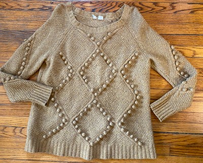 Anthropologie MOTH Pom Pom Wool Blend Sweater Yellow Cozy Boho Comfort MEDIUM-image