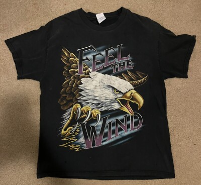 Vintage 1990s Feel The Wind Biker T Shirt Single Print Large Kanye West Trashed-image