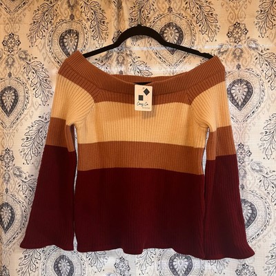 Cozy Co By Cozy Casual Mauve And‎ Burgundy Stripe Off Shoulder Sweater Size S/M-image