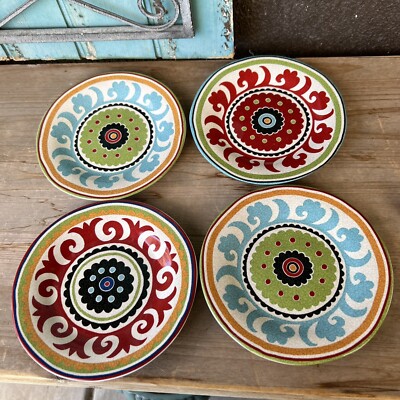 Rare Set Of 4 Suzani Medallion By Pier 1 Imports Dessert/Pie Plates-image