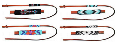Western Saddle Horse Beaded Leather 4' Over and Under Whip Barrel Racing Rodeo-image