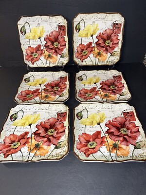 Pier 1 Imports Earthenware LE FLEUR POPPIES Salad Plates 8.5