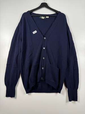 Vtg Four Winds Mens Button Up V Neck Cardigan Sweater Wool Blue Sz L 22x29-image