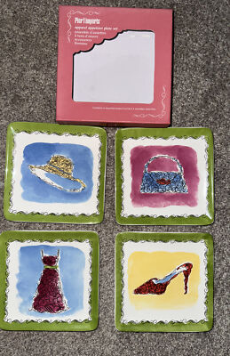 PIER 1 Imports Apparel Appetizer Dessert Plates Set of 4 Dress Hat Purse Shoe-image