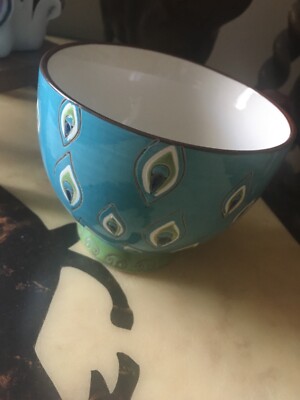 Pier 1 Imports Hand-Painted Dolomite Peacock Feather Design Mug-image