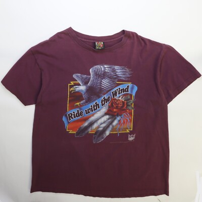 Vintage Harley Davidson 3D Emblem Ride With The Wind Eagle Rose T-Shirt XL 1993-image