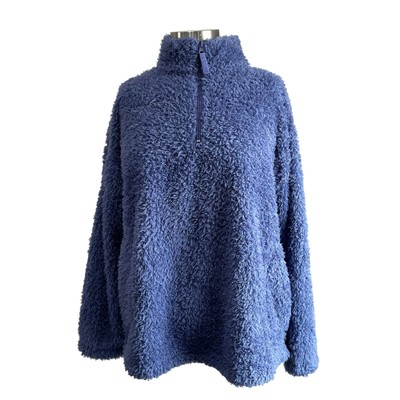 Cuddl Duds Women’s Plush 1/2 Zip Blue Cozy Soft Pullover Sweater Sz L-image