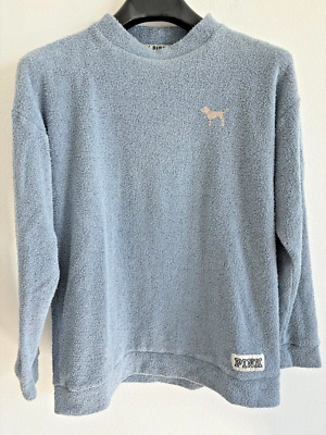 Victoria Secret Pink Terry Crewneck Pullover Blue Long Sleeve Cozy Size XS-image