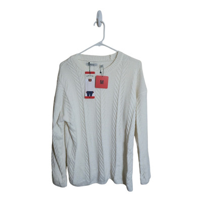 ORVIS Sweater Womens M White Chenille Extra Soft Career Cable Knit Grandmacore -image