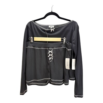 Justify Sleepwear Pajama Set Gray Waffle Knit Bows Lounge Wear XL (Flaws)-image