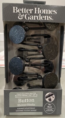 Better Homes & Gardens 12-Piece Faux Slate & MatteBlack Shower Curtain Hooks Set-image