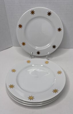 Pier 1 Appetizer Salad Dessert 7.5” Plates White Gold Stars Starburst Set of 4-image