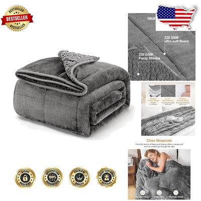 Plush Grey Weighted Blanket 15lbs - Cozy Sherpa & Fleece for Adult Relaxation-image