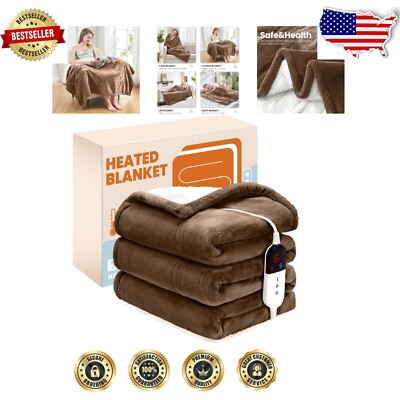 Warm and Soft Electric Cozy Blanket - 62'' x 84'' Flannel & Sherpa for Adults-image