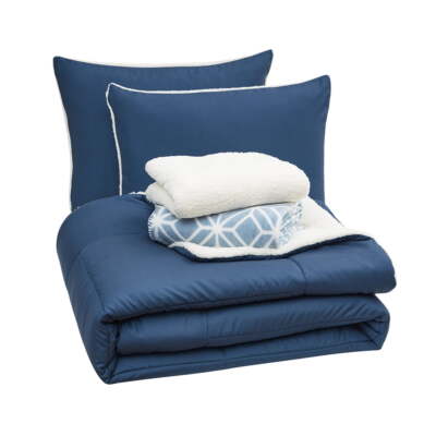 Serta So Cozy 5-Piece Sherpa Reverse Comforter Set Blue King Home Garden Bedding-image