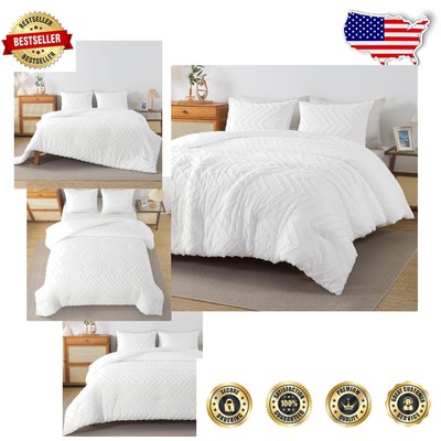 Boho Chic White Microfiber Twin Comforter Set with Pillowcase - Cozy & Warm-image
