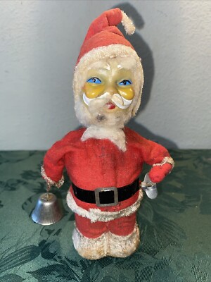 Vintage WIND UP 8” SANTA BELL RINGER Toy In Working Order Needs Cleaning-image