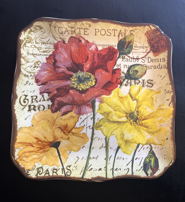 Pier 1 Imports Le Fleur Poppies Plate  Floral Parisian Earthenware Tray  Chipped-image
