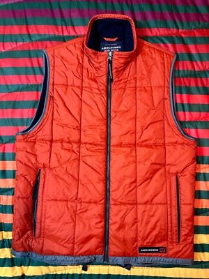 VINTAGE Abercrombie & Fitch Vest Mens Small Orange Full Zip All Season Fleece-image