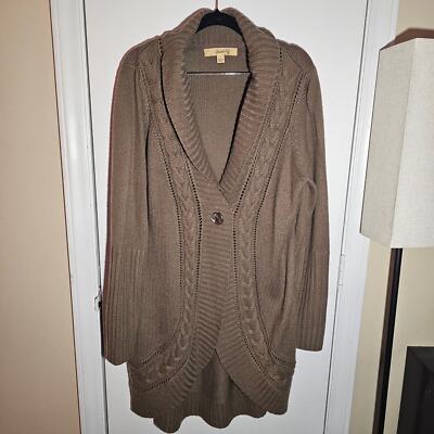 Motto Cable Knit Long Cardigcan Size Large Cozy Travel Cottage Comfort Neutral-image