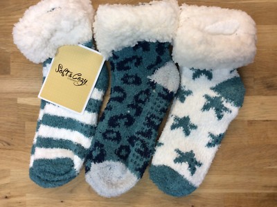 Soft & Cozy 3-pack OSFA Faux Sherpa Cuff Socks in Teal-image