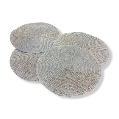 $64 Design Imports SIlver Metallic Round Woven Placemats Set of 4 Ø15