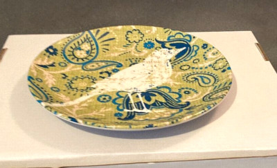 2014 Pier 1 Salad/Dessert Plate-BOHEMIAN BIRD-White Bird w/Green Paisley Ptn-EUC-image