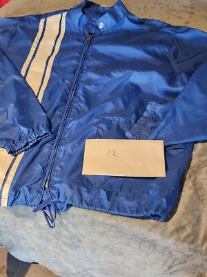  Vintage Blue And White Wind Breaker. 70s. Zipper Works Unknown Size See Pics-image