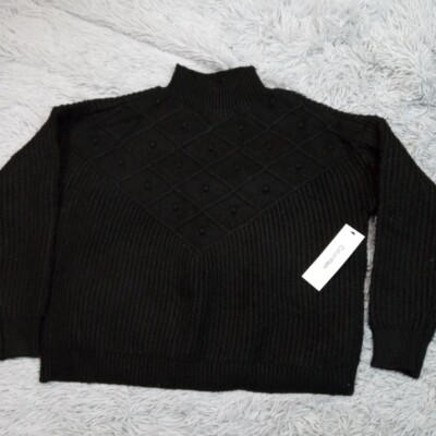 Calvin Klein Sweater Womens S Black Mock Neck Cozy Comfort Casual Oversized New-image