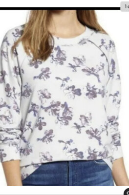 Caslon Cozy Print Sweatshirt Pullover Soft Floral Ivory Purple  XSmall Pj-image