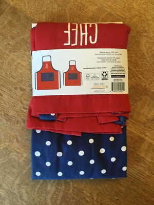 New Mainstay Parent & Me Apron Set Red White Blue Big Chef Little Chef Excellent-image
