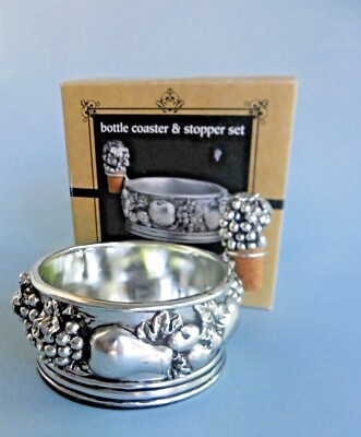 Pier I Imports Bottle Coaster & Bottle Stopper Set Fruit Design New Open Box-image