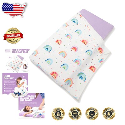 Machine Washable Toddler Nap Mat Cover - Cozy Rainbow Design, Fits Standard Mats-image